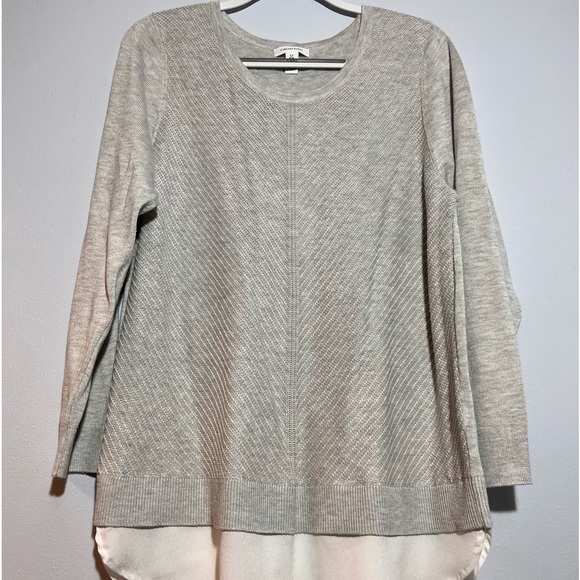 Calvin Klein Sweater Blouse Layered Look Soft Large Gray Light-weight Loose Fit - Picture 5 of 6